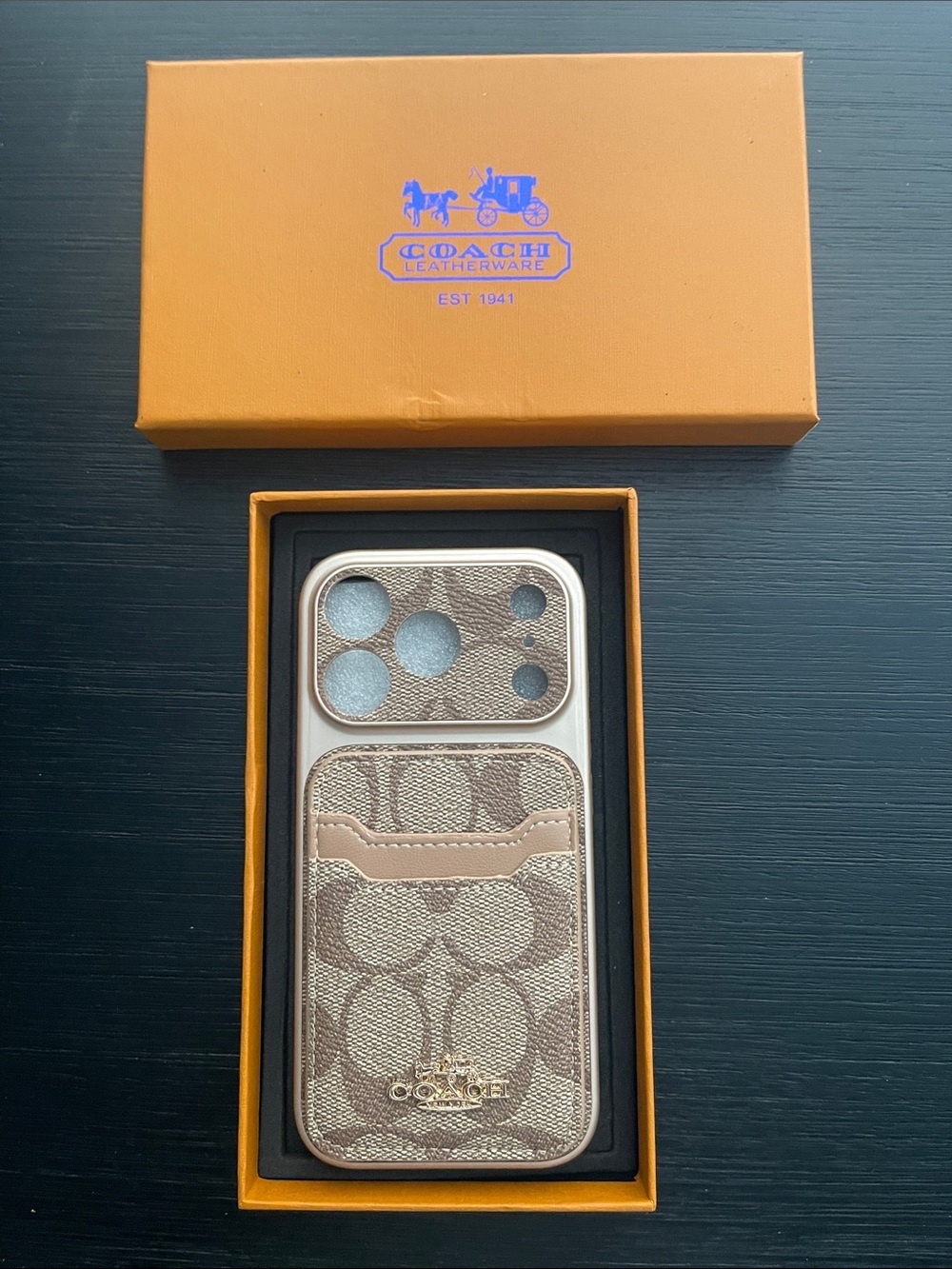iPhone 17 pro Coach Canvas Card Slot iPhone Case - Brown-Tan